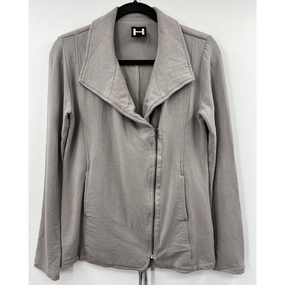 H By Bordeaux Size Small Grey Asymmetric Zip Moto Jacket Stretch Knit